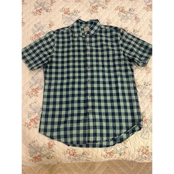 Faherty Ventura Buffalo Check Button Down Shirt Indigo Sea size Small - Picture 2 of 9